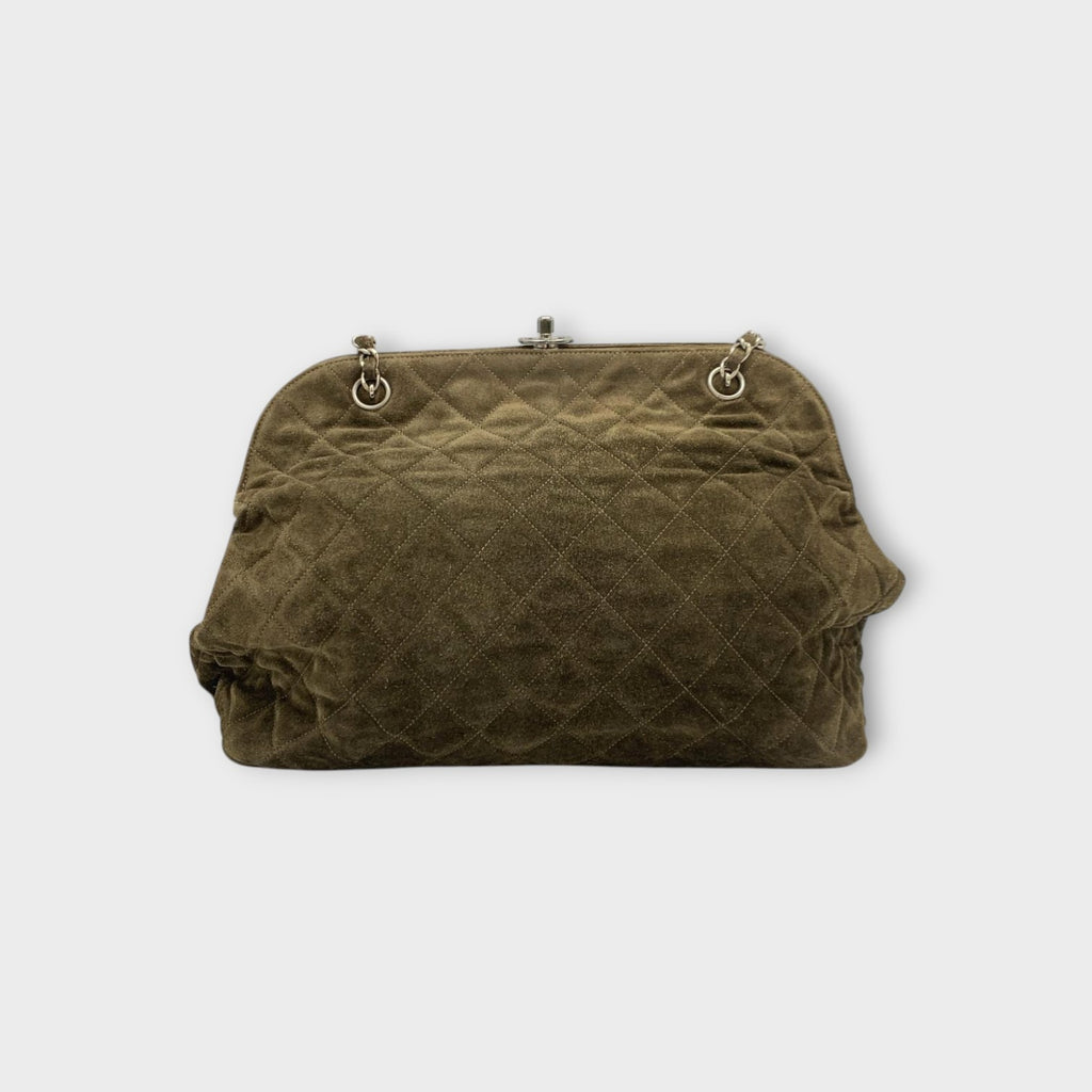 CHANEL Coco Mark Matelassé Suede Chain Shoulder Bag Brown Silver Hardware 【B】