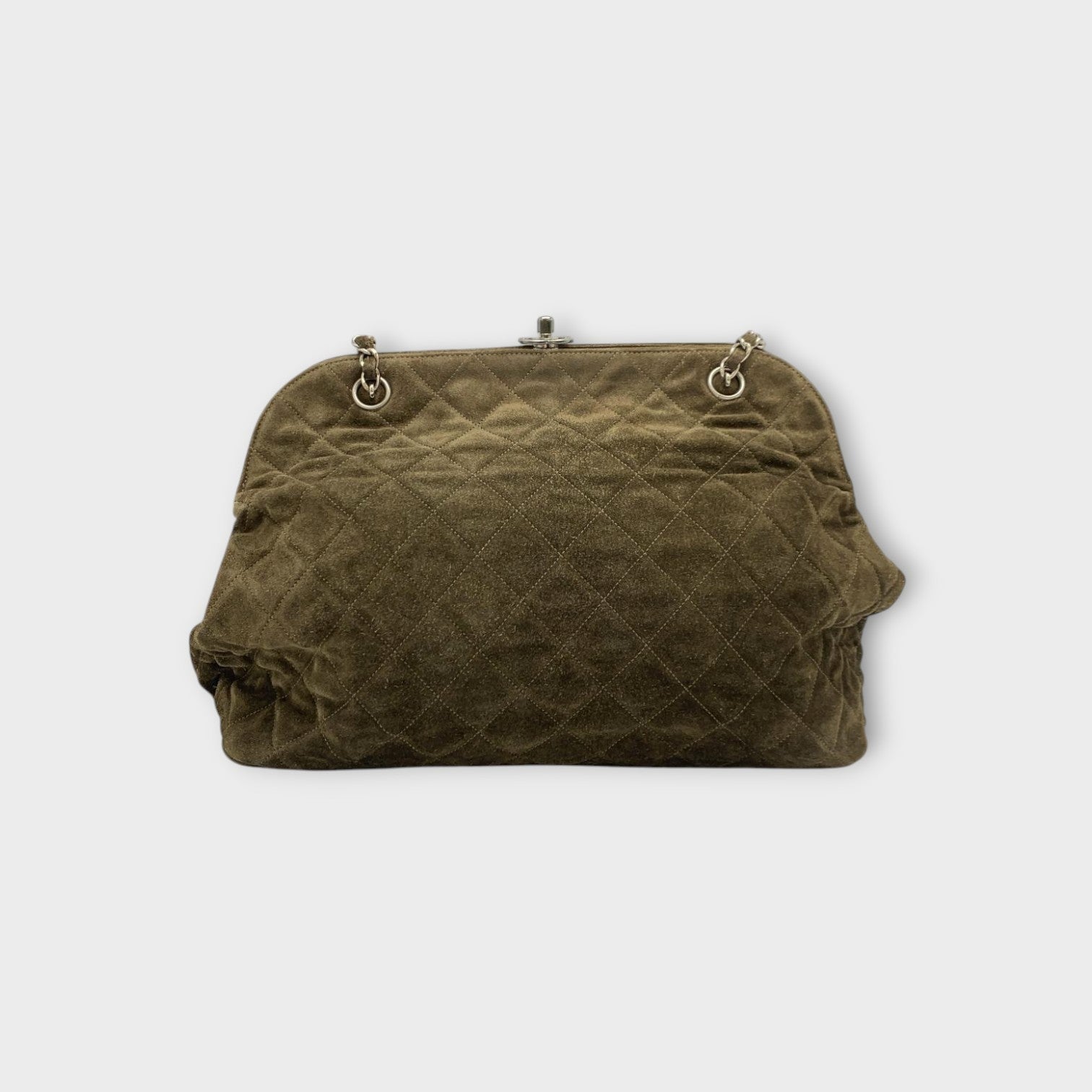 CHANEL Coco Mark Matelassé Suede Chain Shoulder Bag Brown Silver Hardware 【B】