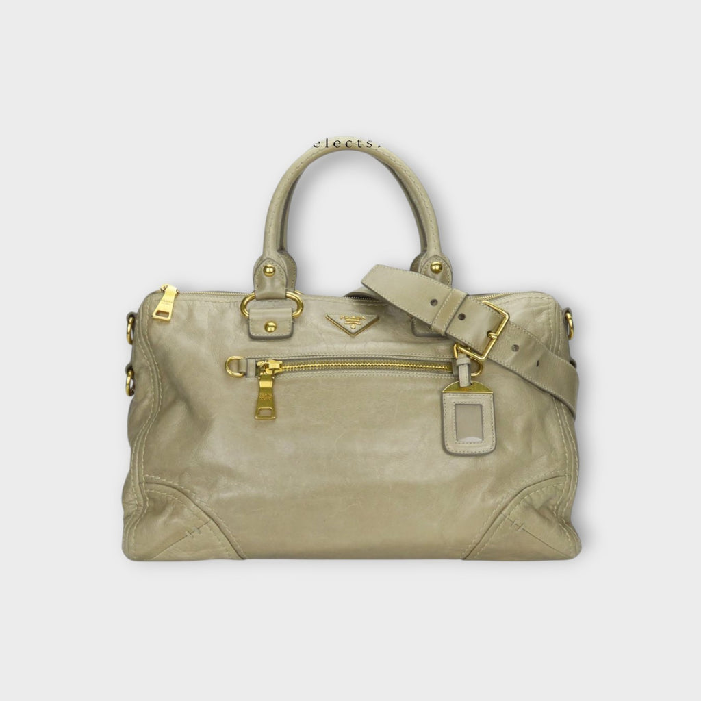 Prada 2Way Handbag BL0678 Triangle Logo Plate Calf Leather POMICE Sand Beige 【B】