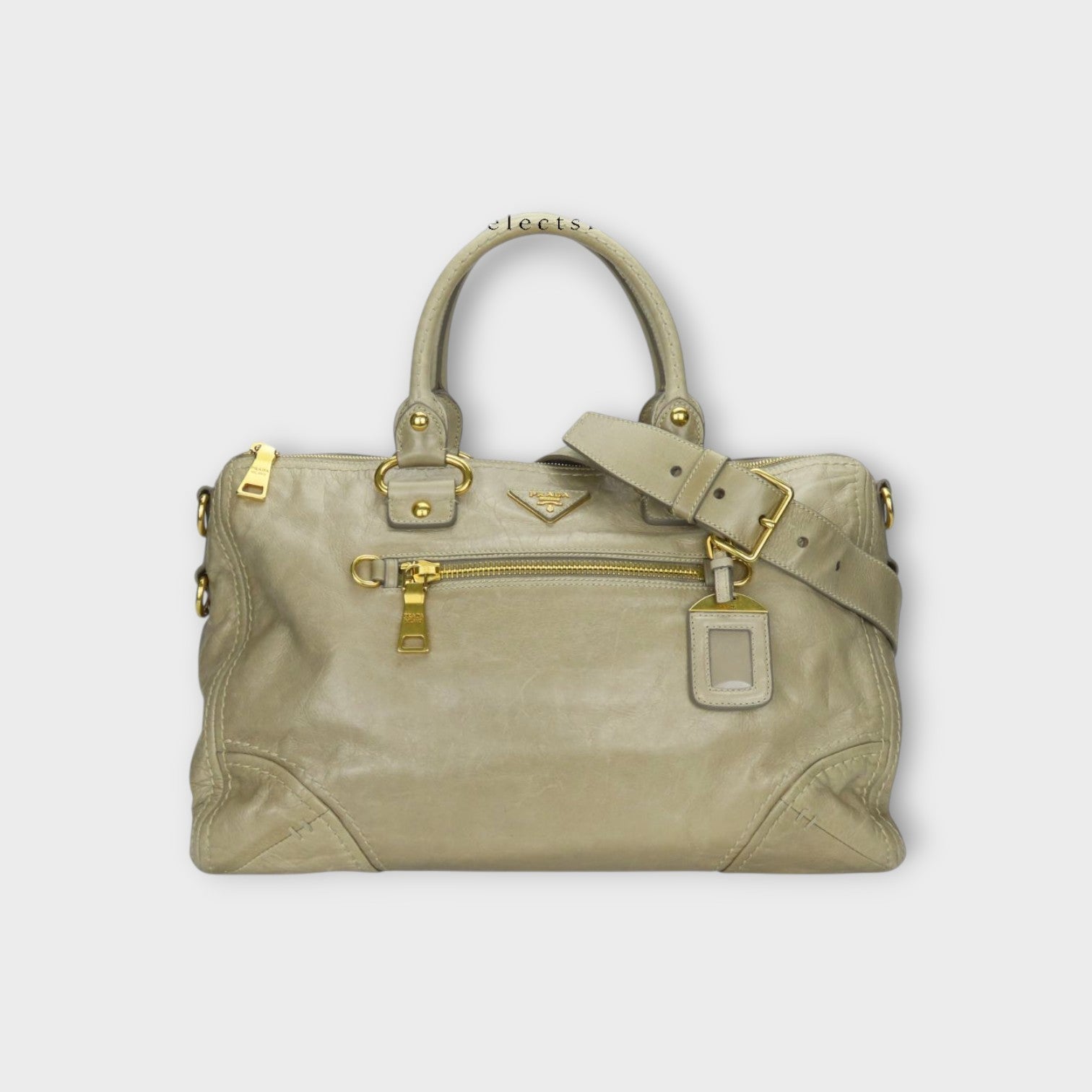 Prada 2Way Handbag BL0678 Triangle Logo Plate Calf Leather POMICE Sand Beige 【B】