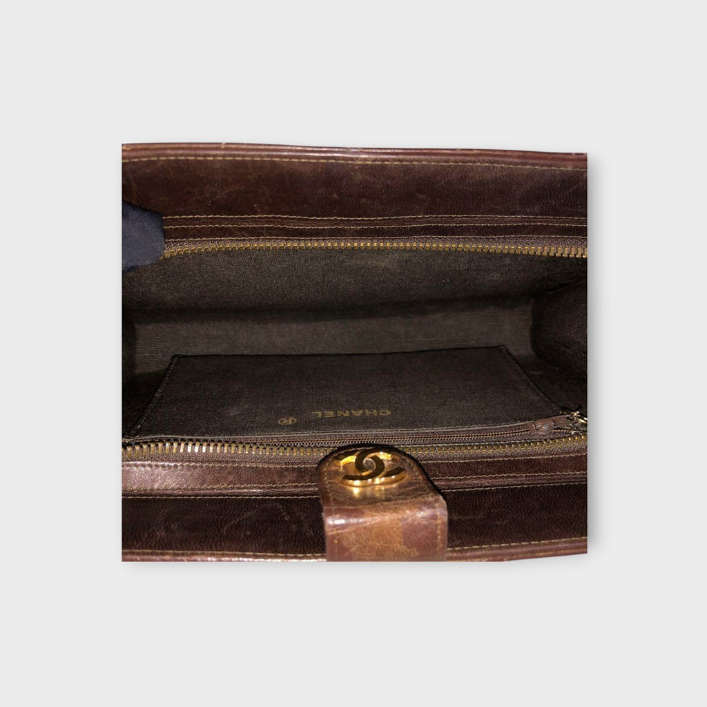 CHANEL Matelassé Lambskin Chain Shoulder Bag Fringe Gold Coco Mark Brown 【B】