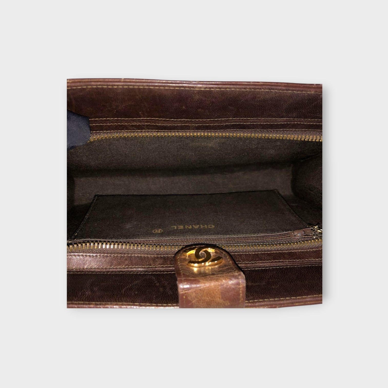CHANEL Matelassé Lambskin Chain Shoulder Bag Fringe Gold Coco Mark Brown 【B】