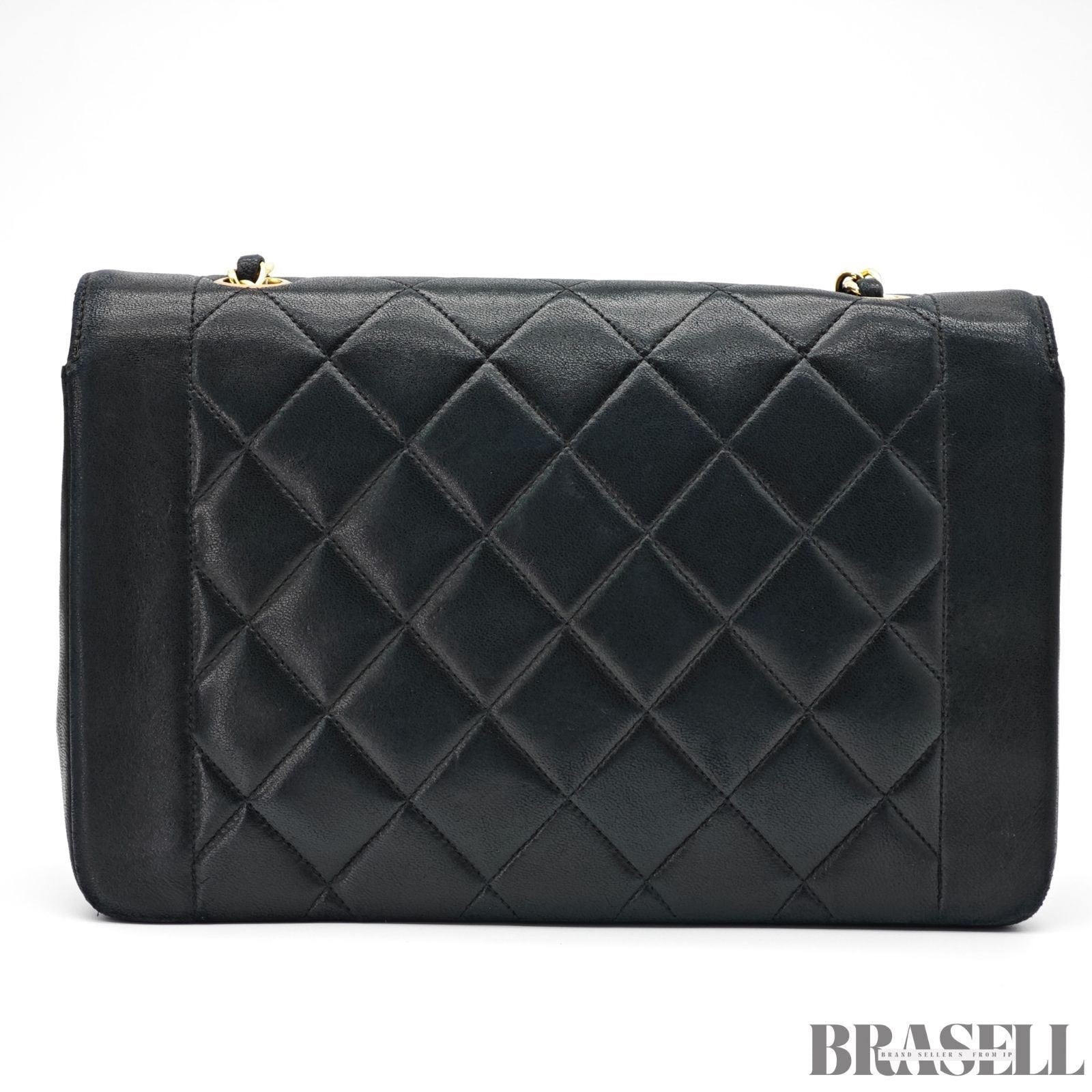 CHANEL Diana 25 Lambskin Flap Bag Black Quilted Shoulder Bag Women's