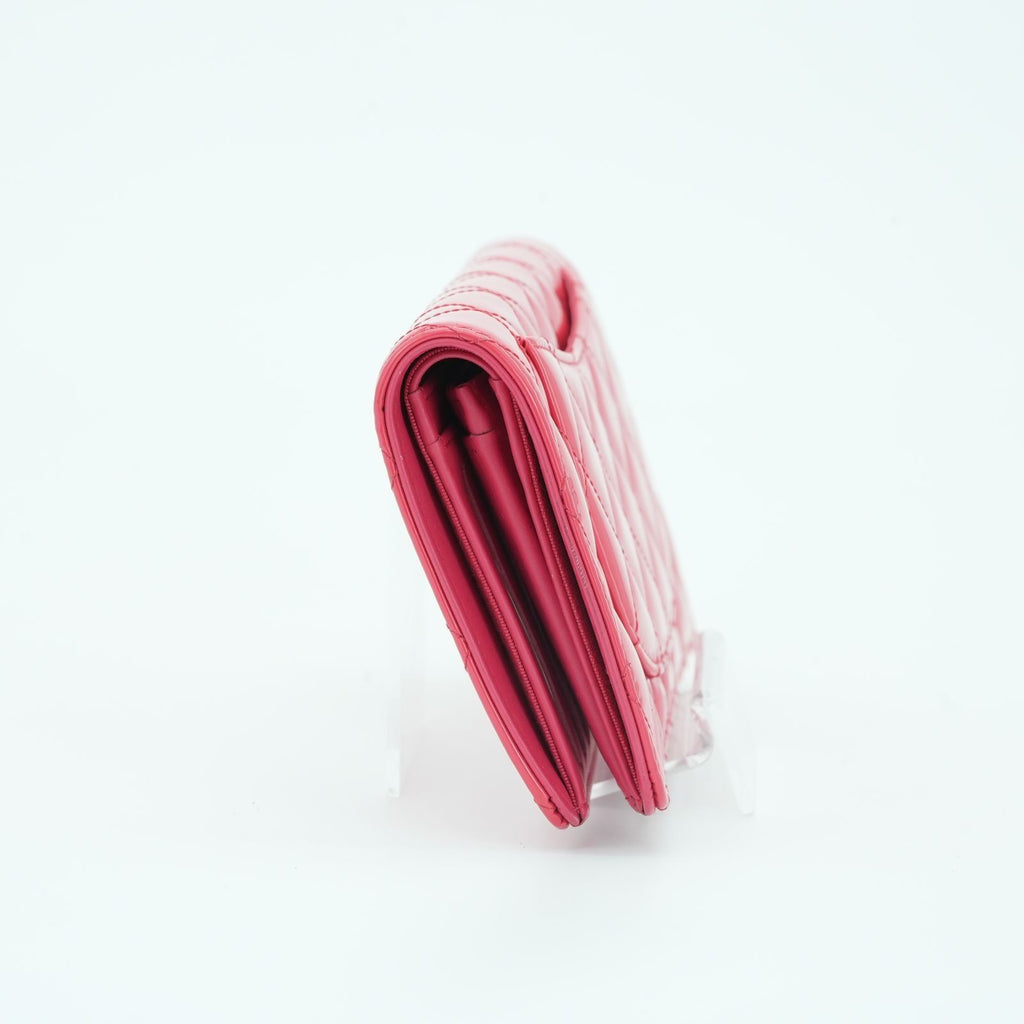 CHANEL Matelasse Long Wallet Enamel Pink Women's