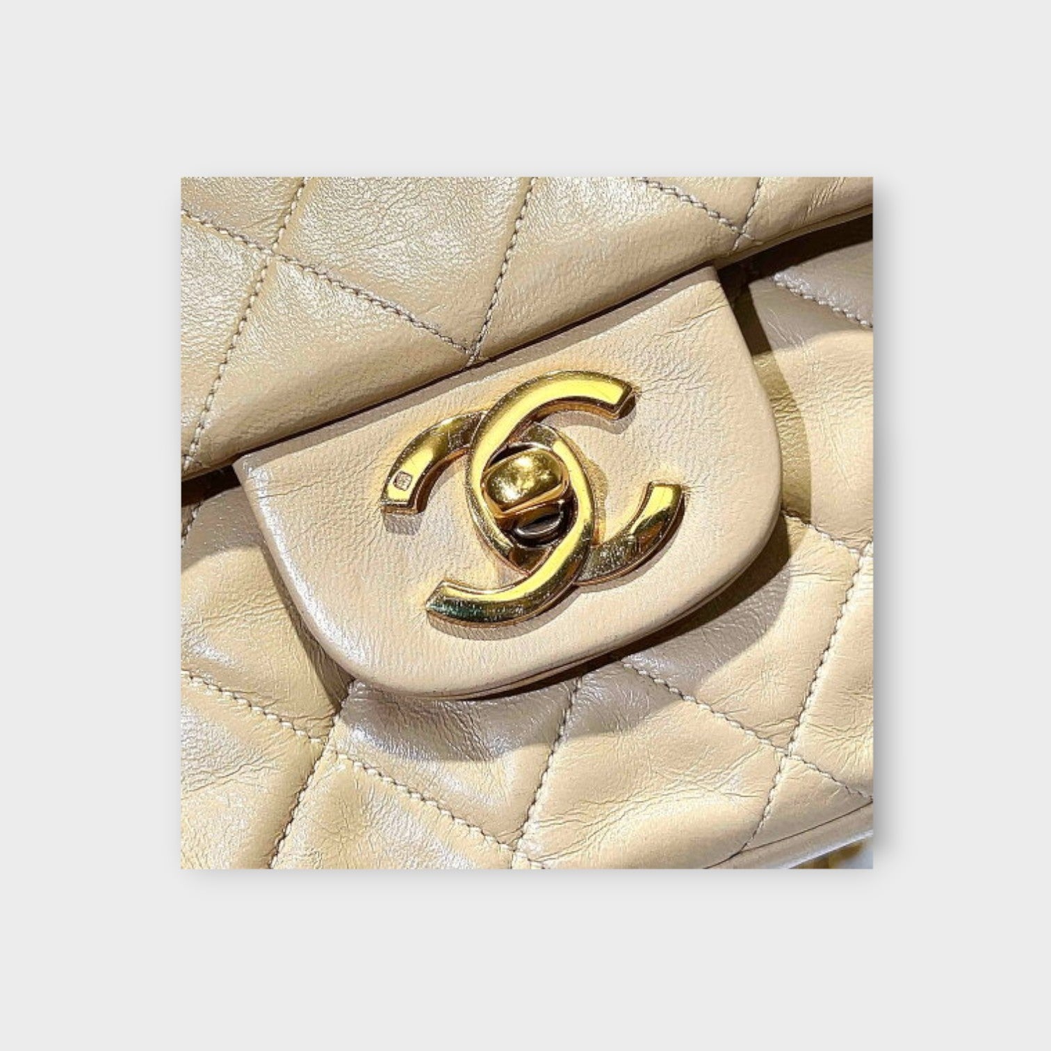 Chanel Classic Double Flap Bag 25 Beige Lambskin with Chain Strap and CC Logo【B】