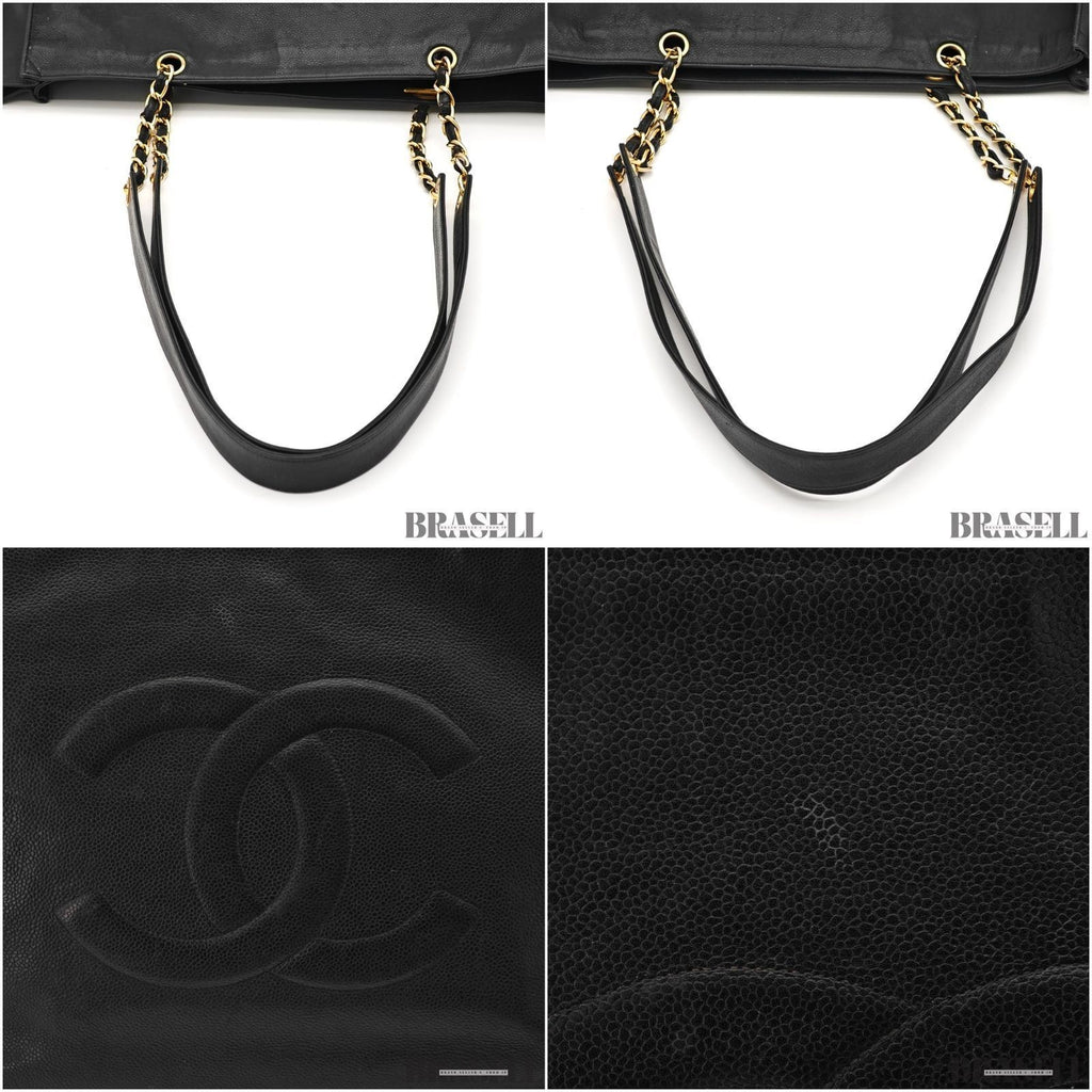 CHANEL Lambskin Chain Tote Bag Large CC Logo Chain Shoulder Business Tote Black