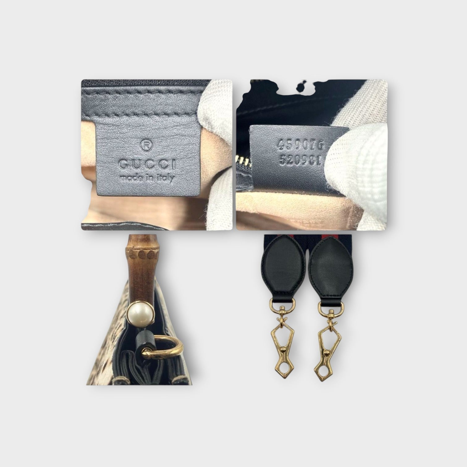 Gucci Nymphaea Bamboo Leopard 2WAY Handbag 459076 Beige Black Haircalf Leathe【A】