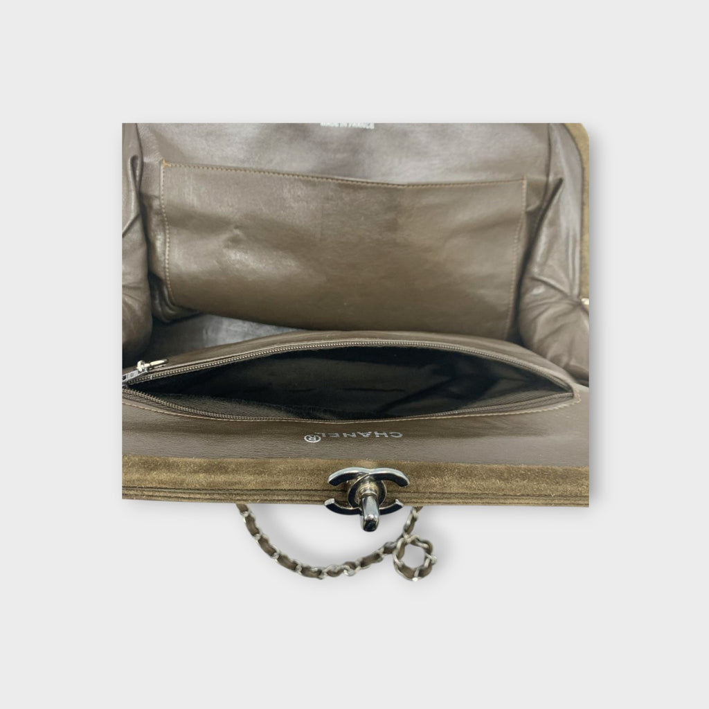 CHANEL Coco Mark Matelassé Suede Chain Shoulder Bag Brown Silver Hardware 【B】