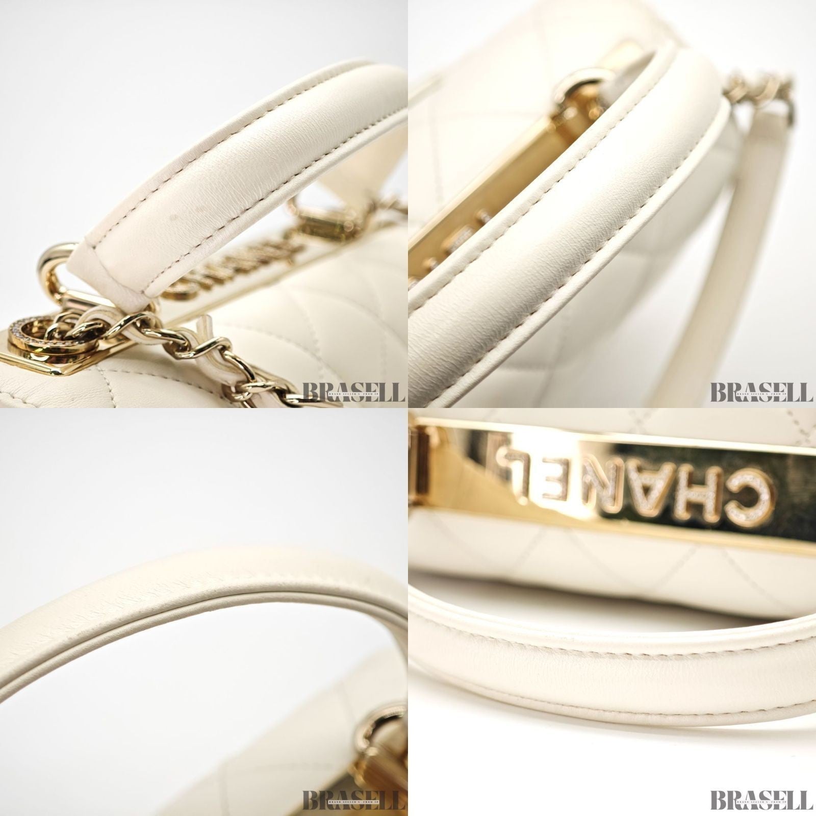 CHANEL Matelasse Coco Mark Lambskin Top Handle Flap Bag Chain Shoulder White