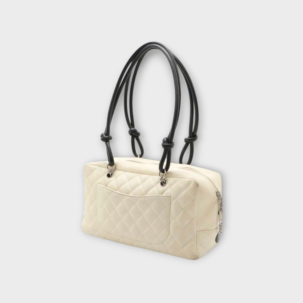 CHANEL Cambon Line Bowling Tote Bag Soft Calf White Black A25171 【B】