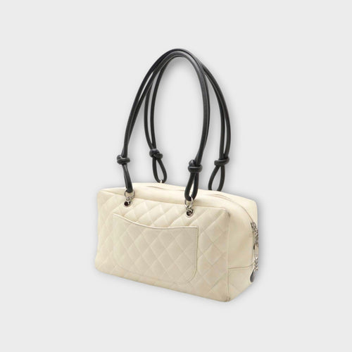 CHANEL Cambon Line Bowling Tote Bag Soft Calf White Black A25171 【B】
