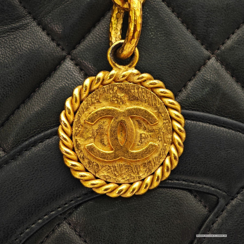 CHANEL Caviar Skin Black Tote Bag Handbag CC Logo with Warranty Card