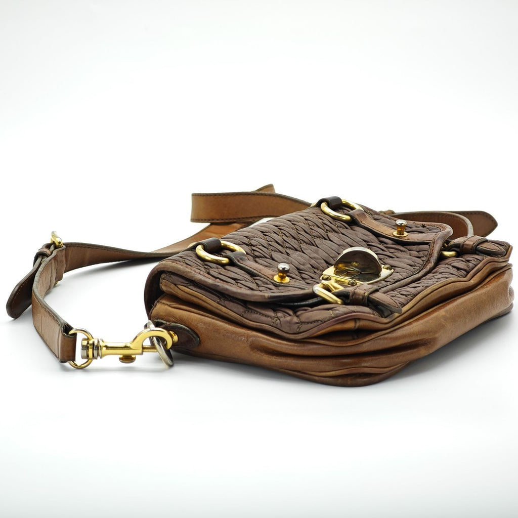 MIU MIU Nappa Croquet Matelassé Shoulder Bag Brown Unisex