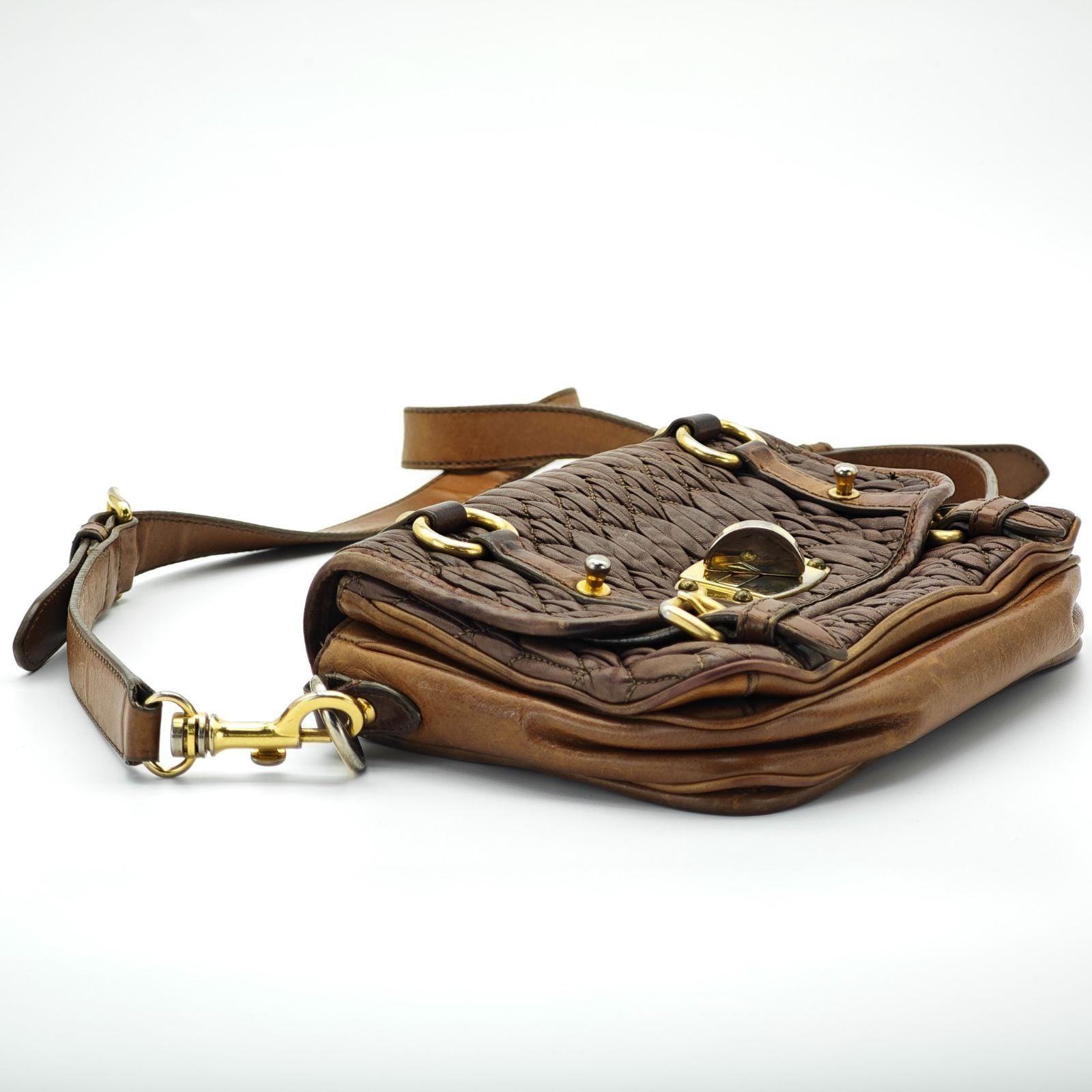 MIU MIU Nappa Croquet Matelassé Shoulder Bag Brown Unisex
