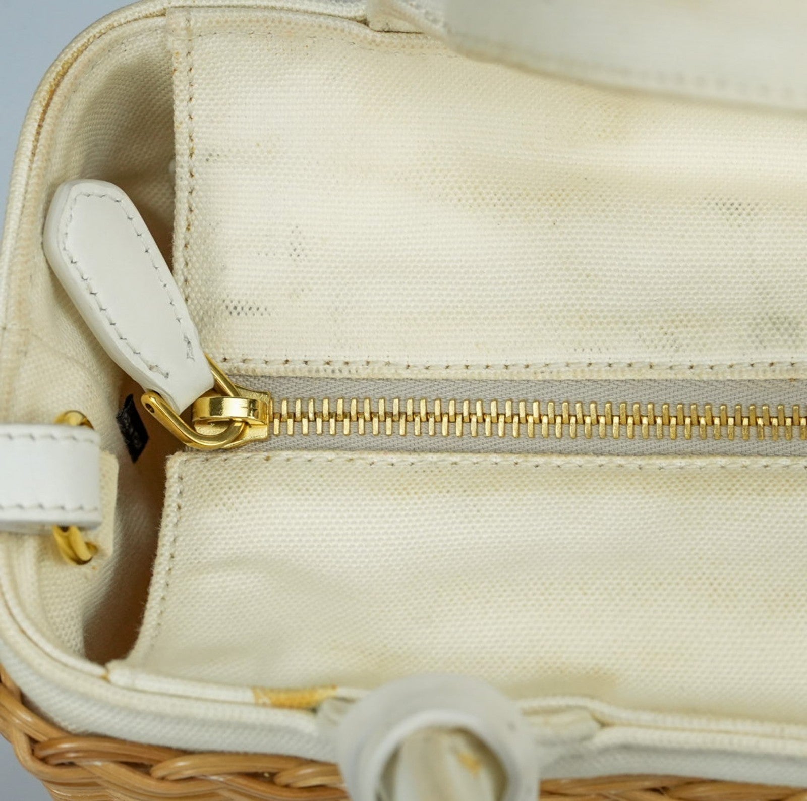 PRADA Canapa Wicker Basket Bag Rattan Raffia 2Way Beige White hand shoulder 【B】