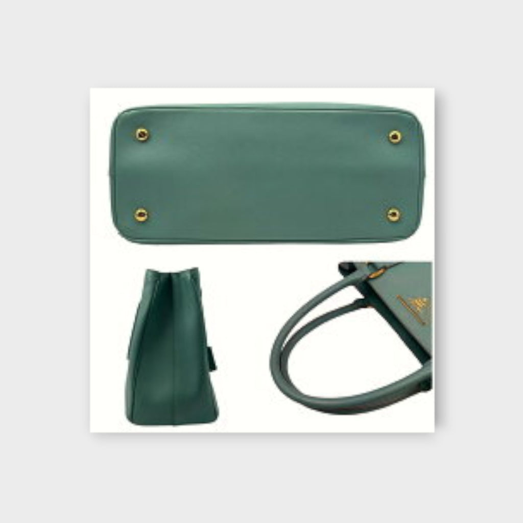 Prada Handbag with Shoulder Strap Leather Blue Green【A】