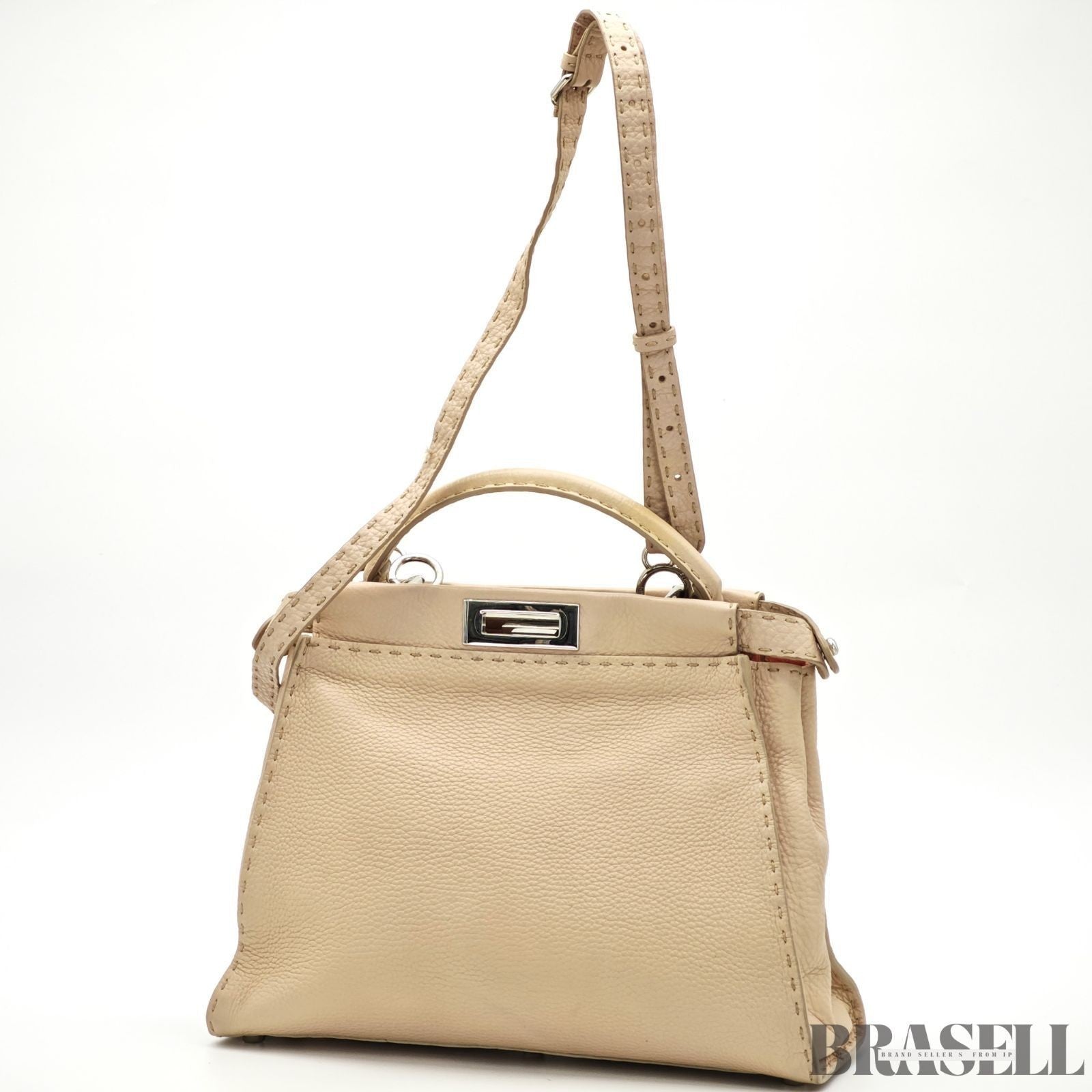 Fendi Regular Peekaboo Selleria 8BN226 Handbag Shoulder Bag 2Way Beige
