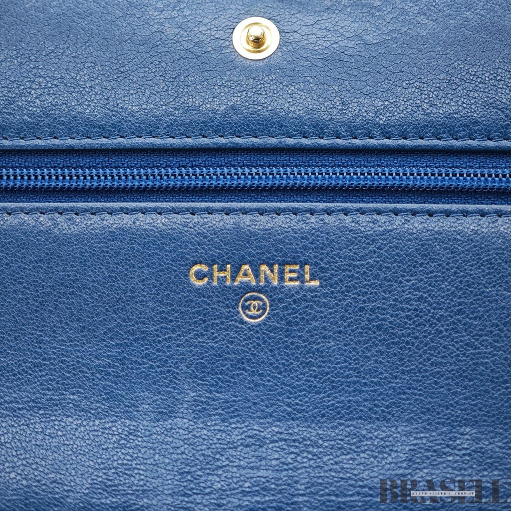 CHANEL CC Chain Wallet Shoulder Bag Black Blue Women's with Guarantee Card