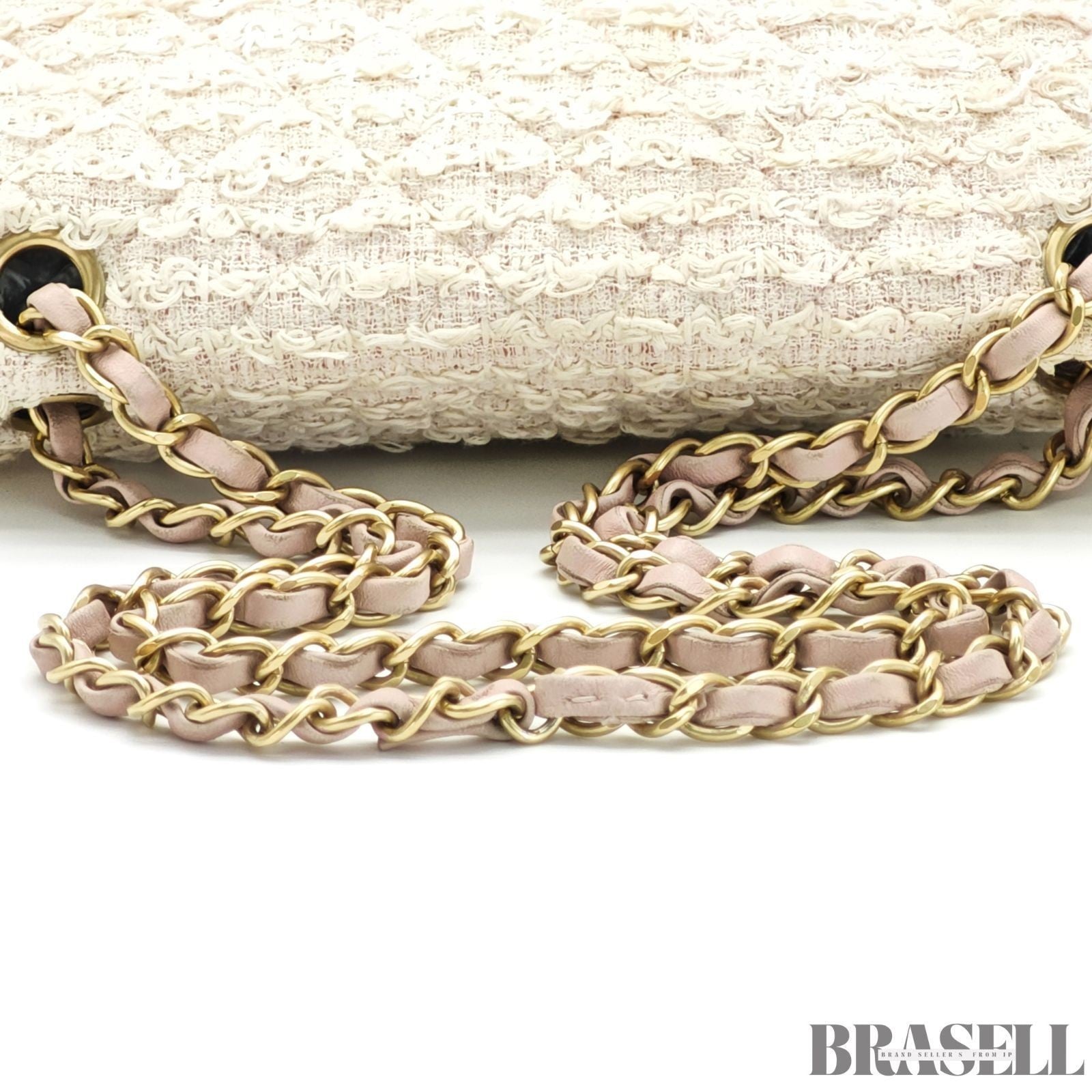 Chanel Matelassé Tweed Chain Shoulder Bag Pink White  Woman
