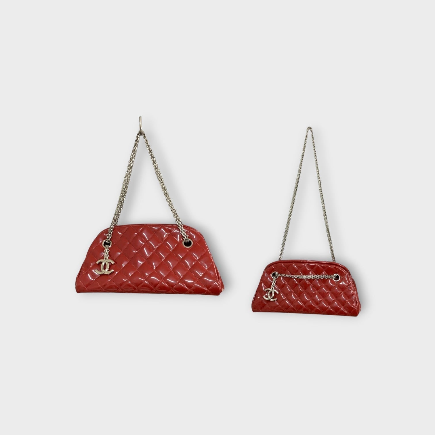CHANEL Mademoiselle Chain Shoulder Bag Matelassé Coco Mark Red Leather 【B】