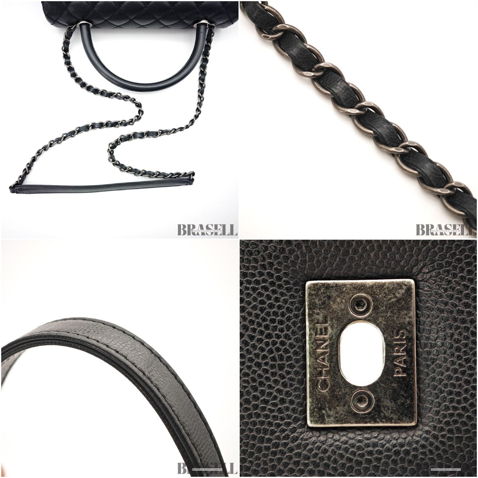 CHANEL Top Handle Matelasse 2Way Handbag Shoulder Bag Black Caviar Skin Women