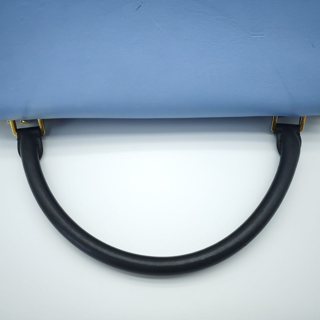 CELINE Trapeze Small 2-Way Handbag/Shoulder Bag Black Light Blue and Ivory