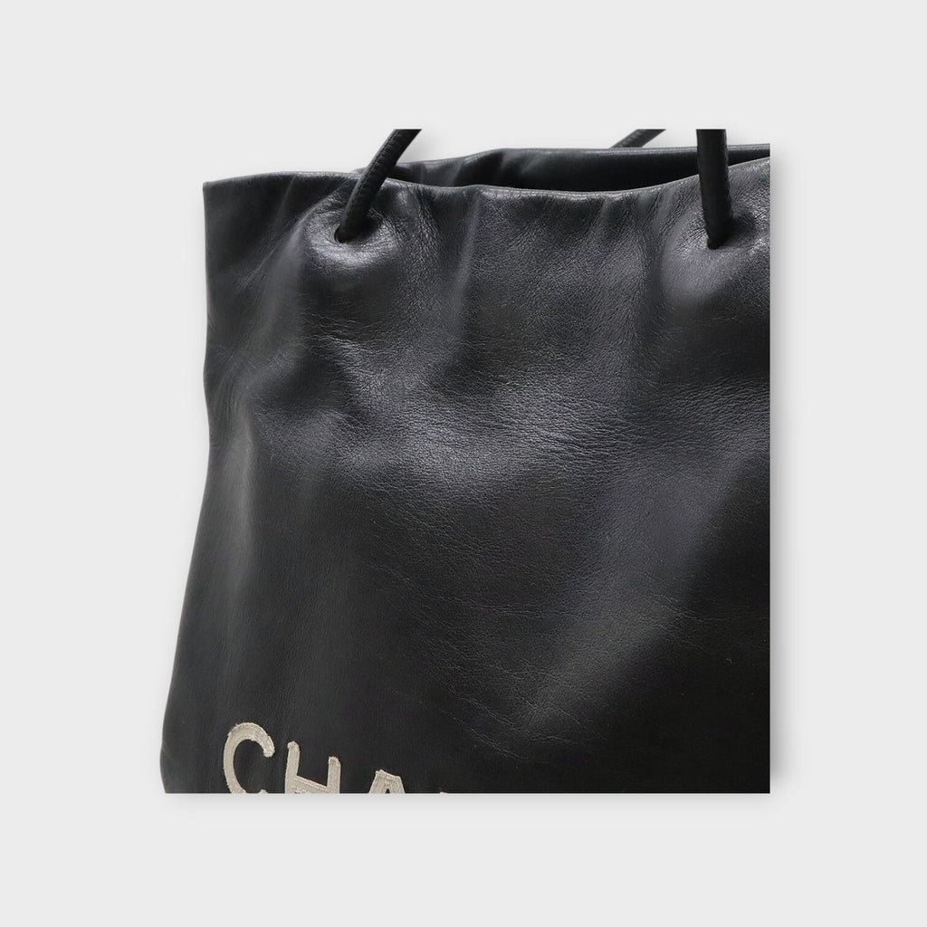 CHANEL Essential Medium Tote Bag Shoulder Bag Logo Leather Black 【B】