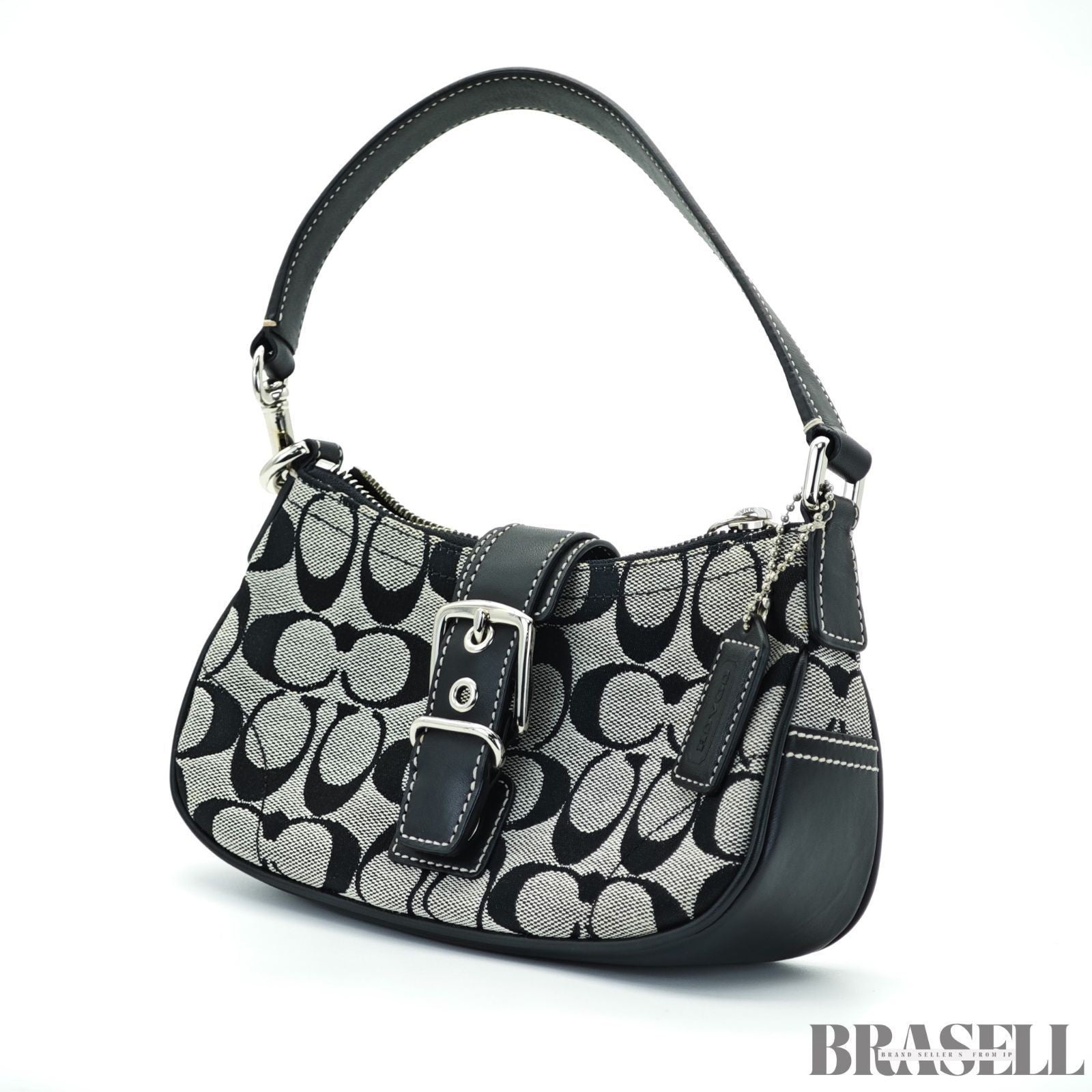 COACH Signature Shoulder Bag Hobo Bag Crescent Moon Black