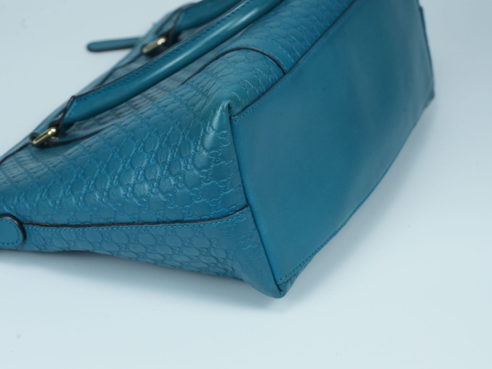GUCCI Microguccissima GG Pattern Leather Tote Bag Emerald Blue