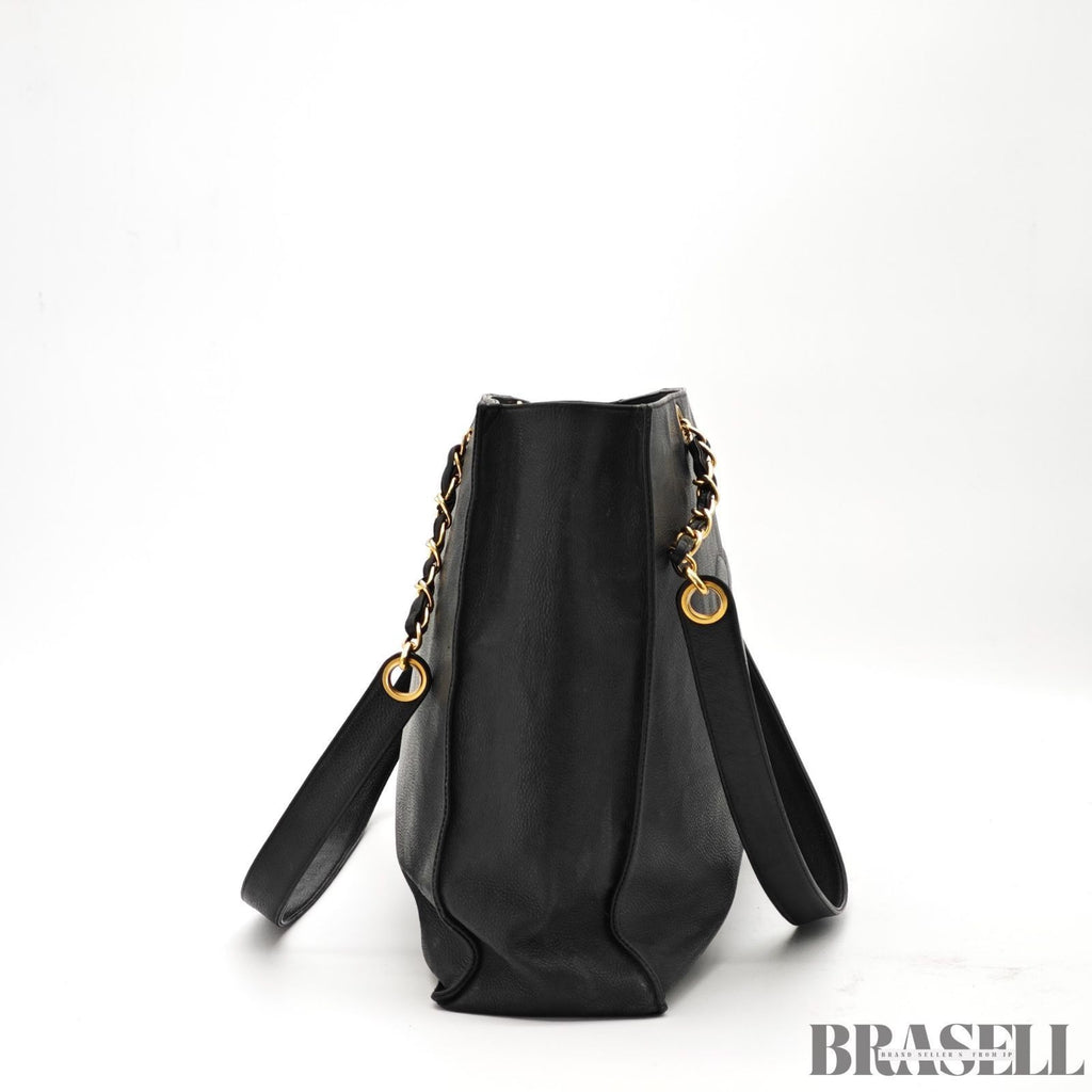 CHANEL Lambskin Chain Tote Bag Large CC Logo Chain Shoulder Business Tote Black