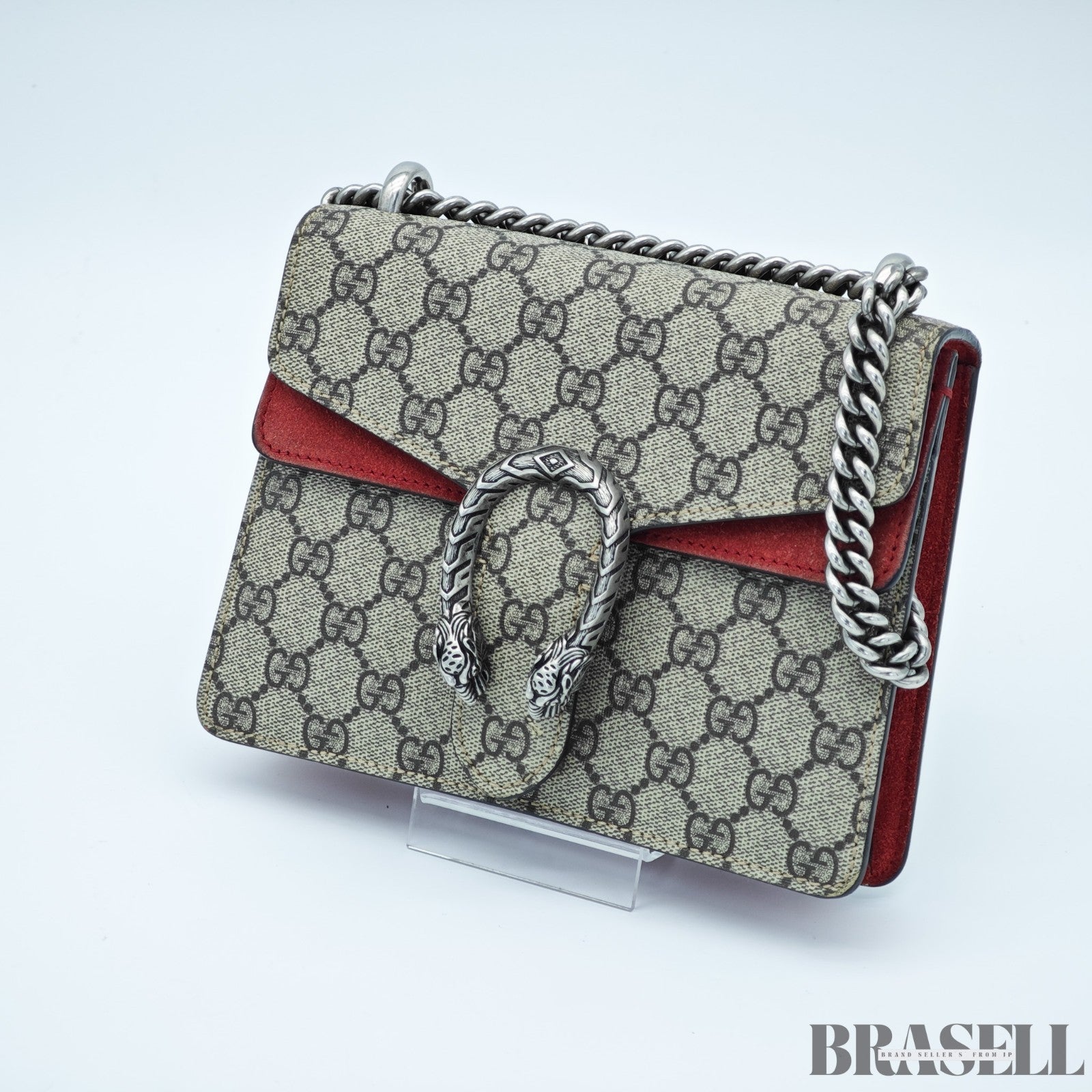 GUCCI Dionysus Mini Chain 421970 GG Supreme Suede Beige/Red