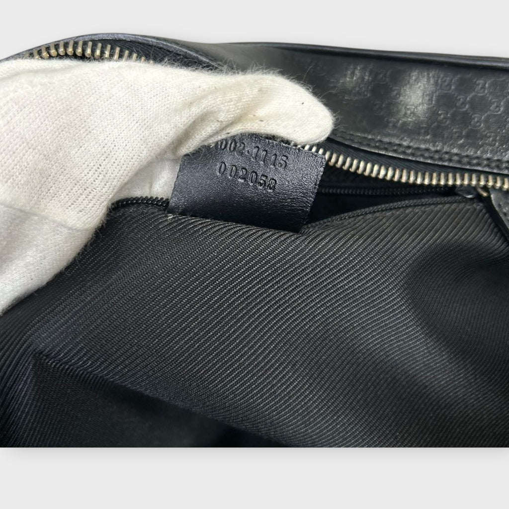 GUCCI Mini Boston Bag Handbag Logo Microguccissima Black Leather