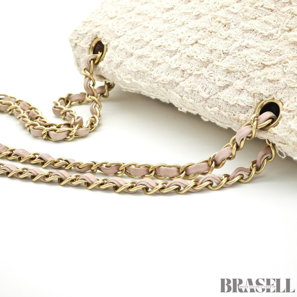 Chanel Matelassé Tweed Chain Shoulder Bag Pink White  Woman
