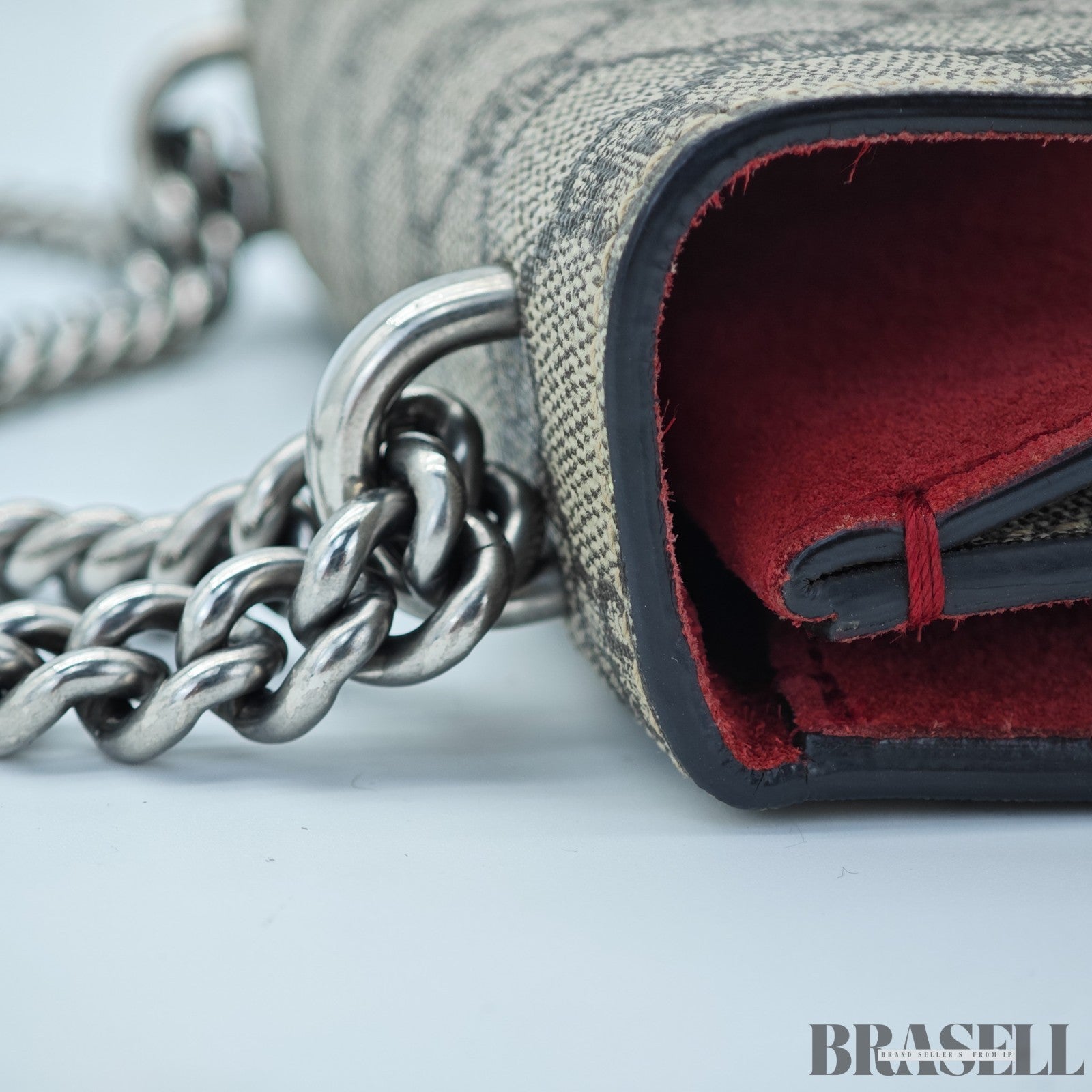 GUCCI Dionysus Mini Chain 421970 GG Supreme Suede Beige/Red