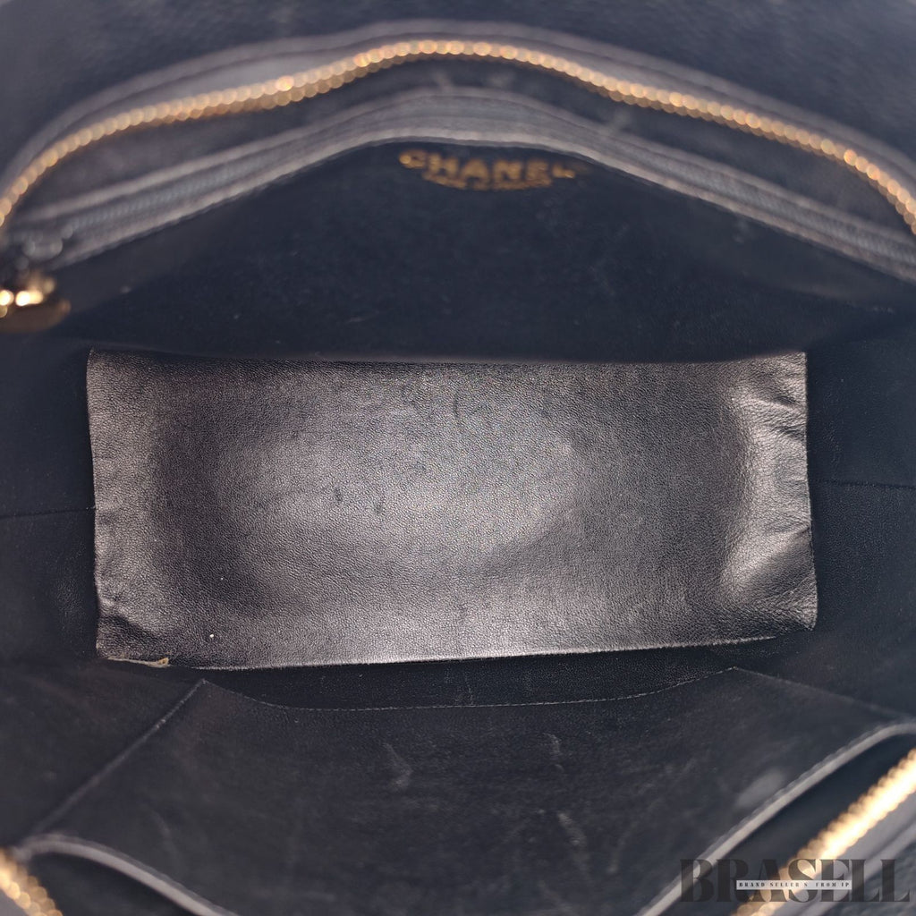 Chanel caviar skin A01804 Coco Mark Tote Bag Handbag Black Women Guarantee Card