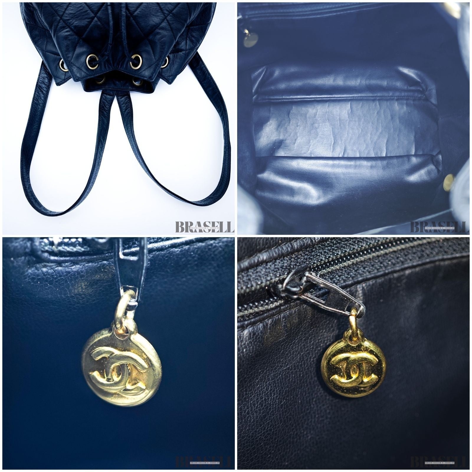 Chanel Vintage Matelassé Drawstring Backpack Rucksack Bag Black Women