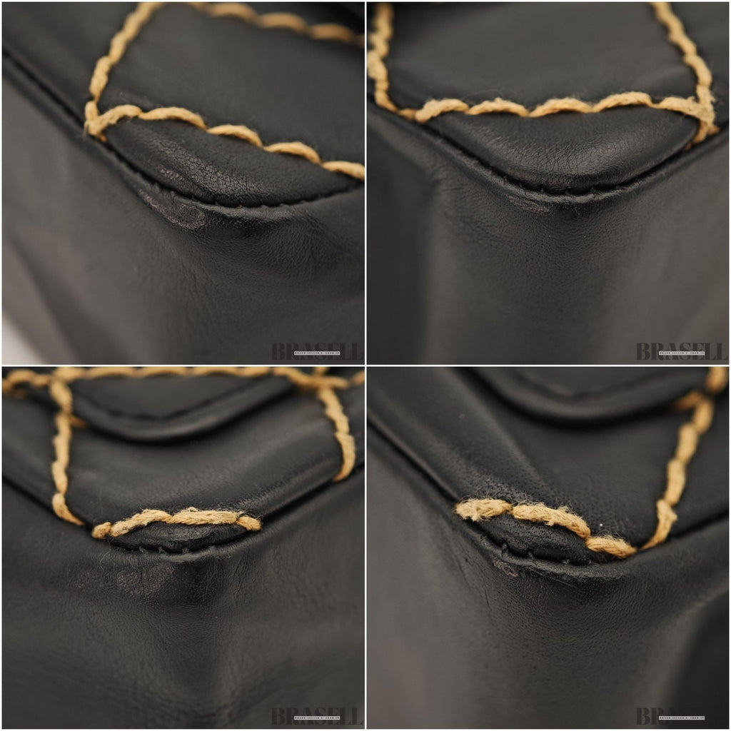 CHANEL Wild Stitch A14687 Leather Flap Shoulder Bag Black Women’s