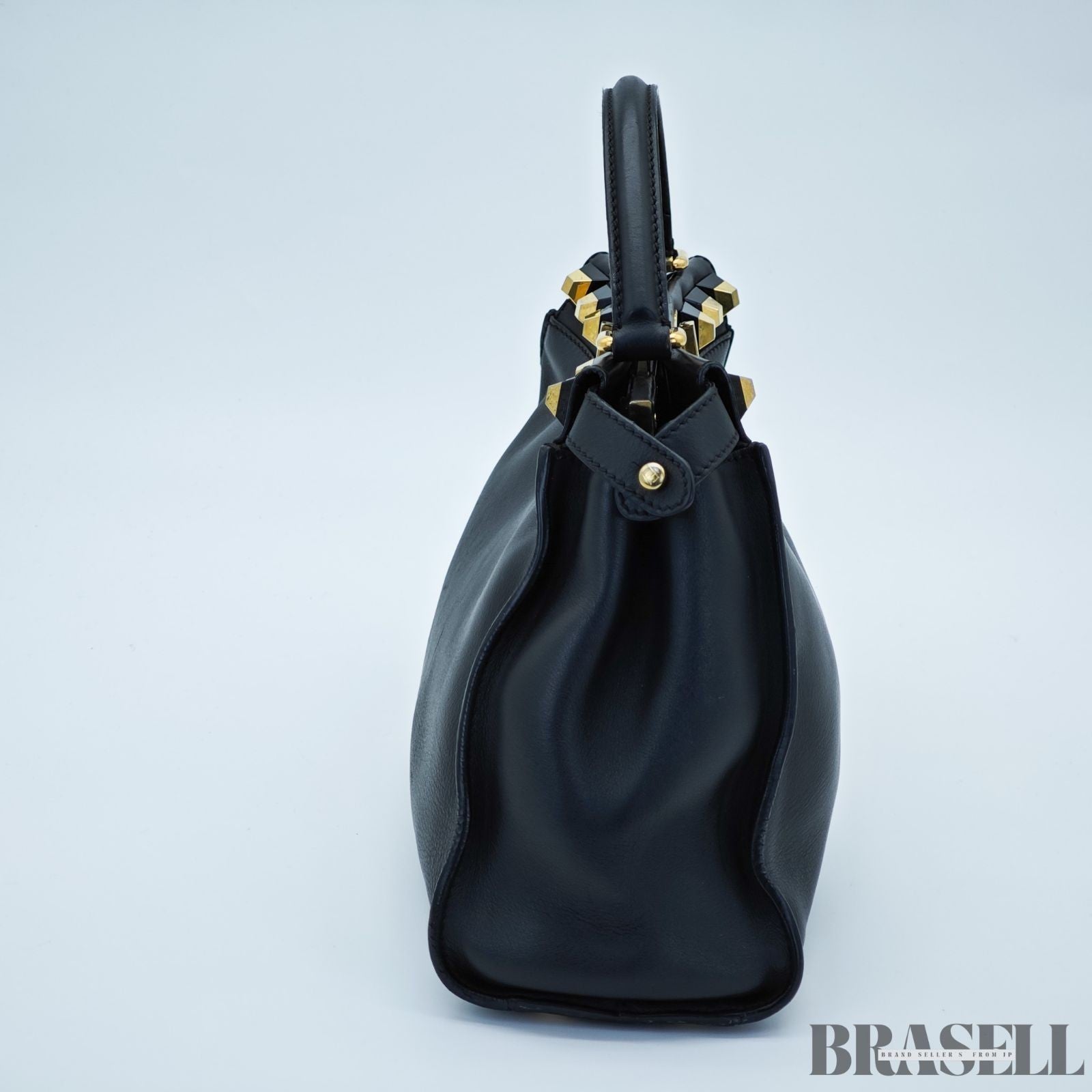 FENDI Peekaboo 8BN290 Large Black Leather Handbag Shoulder Bag Women’s