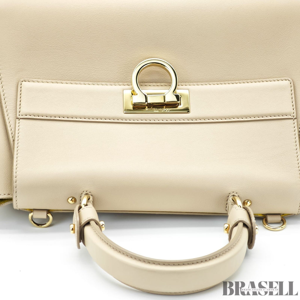 Ferragamo Gancini 2-Way Bag Shoulder Bag Handbag Beige Women’s