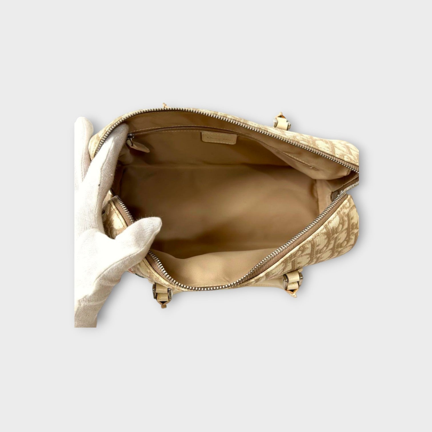 Dior Trotter PVC Leather Floral Handbag Tote Bag Beige Silver Hardware 【B】