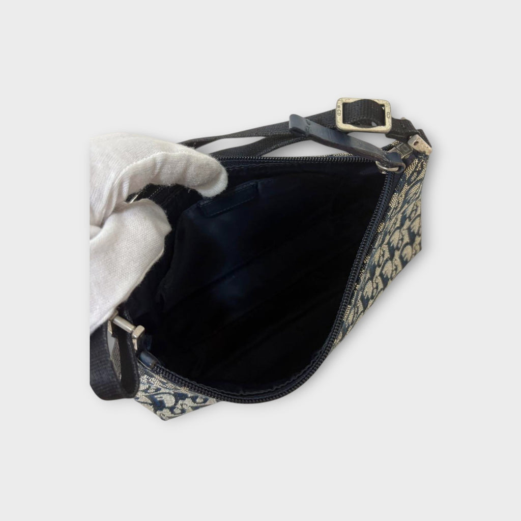 Christian Dior Trotter Accessory Pouch Shoulder Bag Navy Canvas Leather 【B】