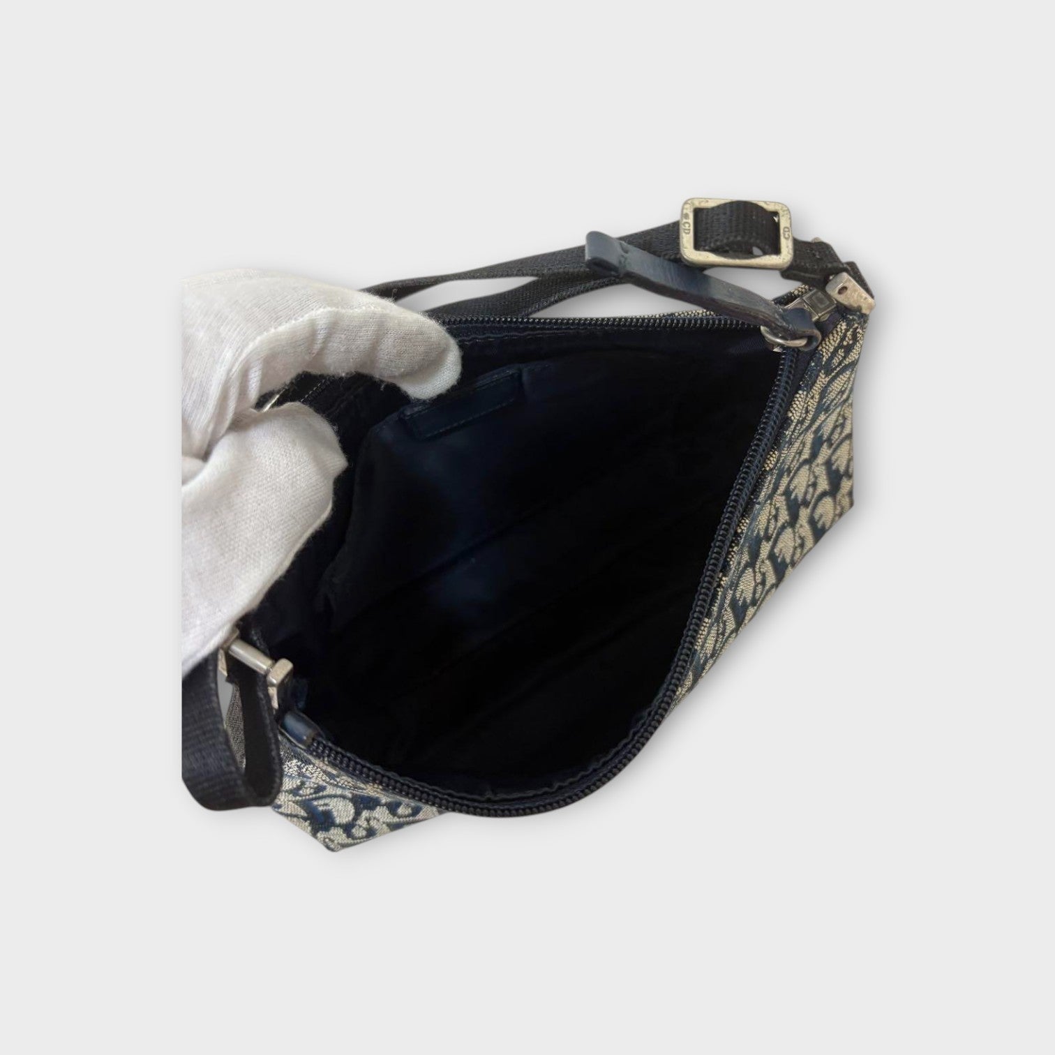 Christian Dior Trotter Accessory Pouch Shoulder Bag Navy Canvas Leather 【B】