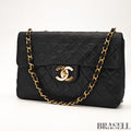 CHANEL Maxi Jumbo Quilted Matelasse Lambskin Flap Bag Handbag Black