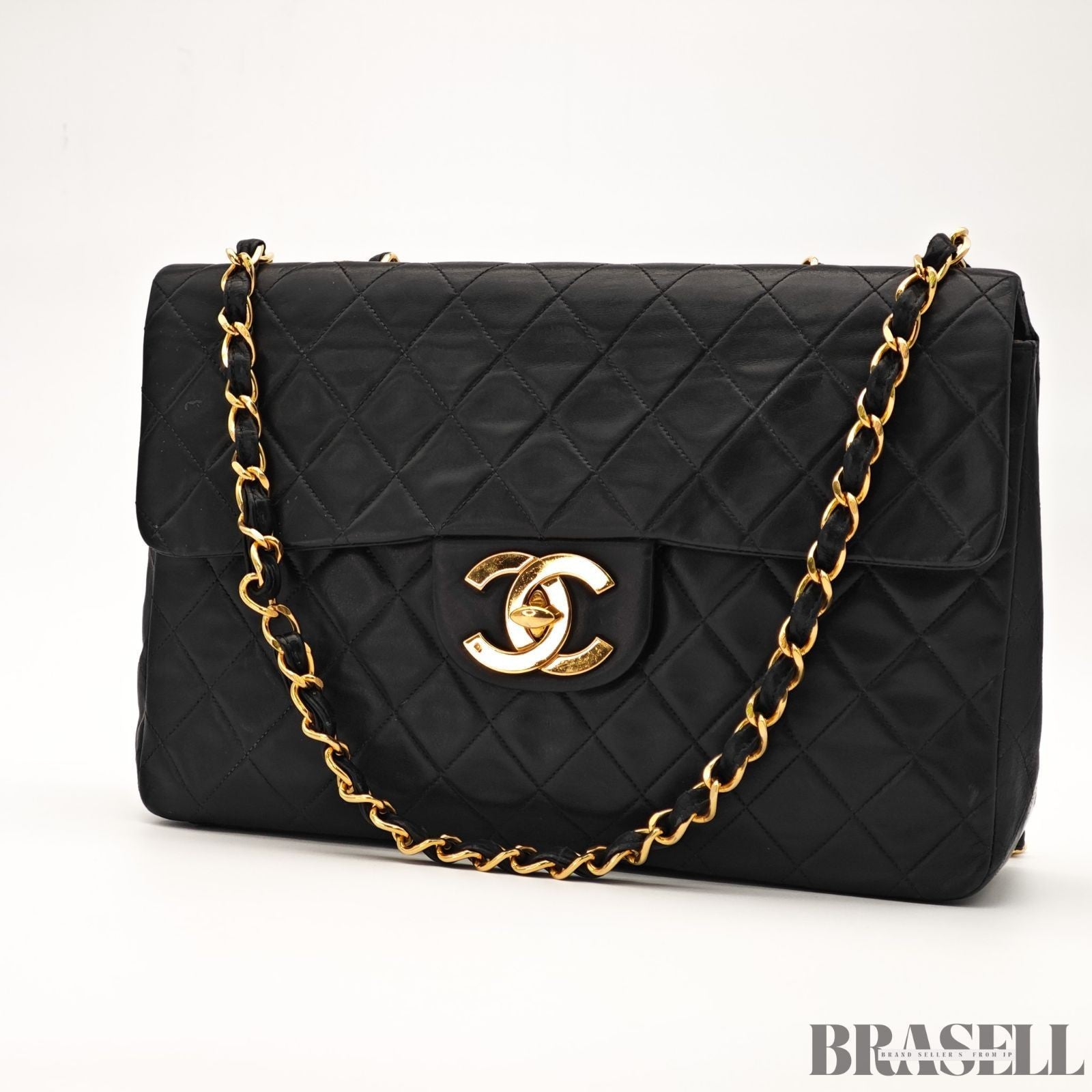 CHANEL Maxi Jumbo Quilted Matelasse Lambskin Flap Bag Handbag Black