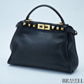 FENDI Peekaboo 8BN290 Large Black Leather Handbag Shoulder Bag Women’s