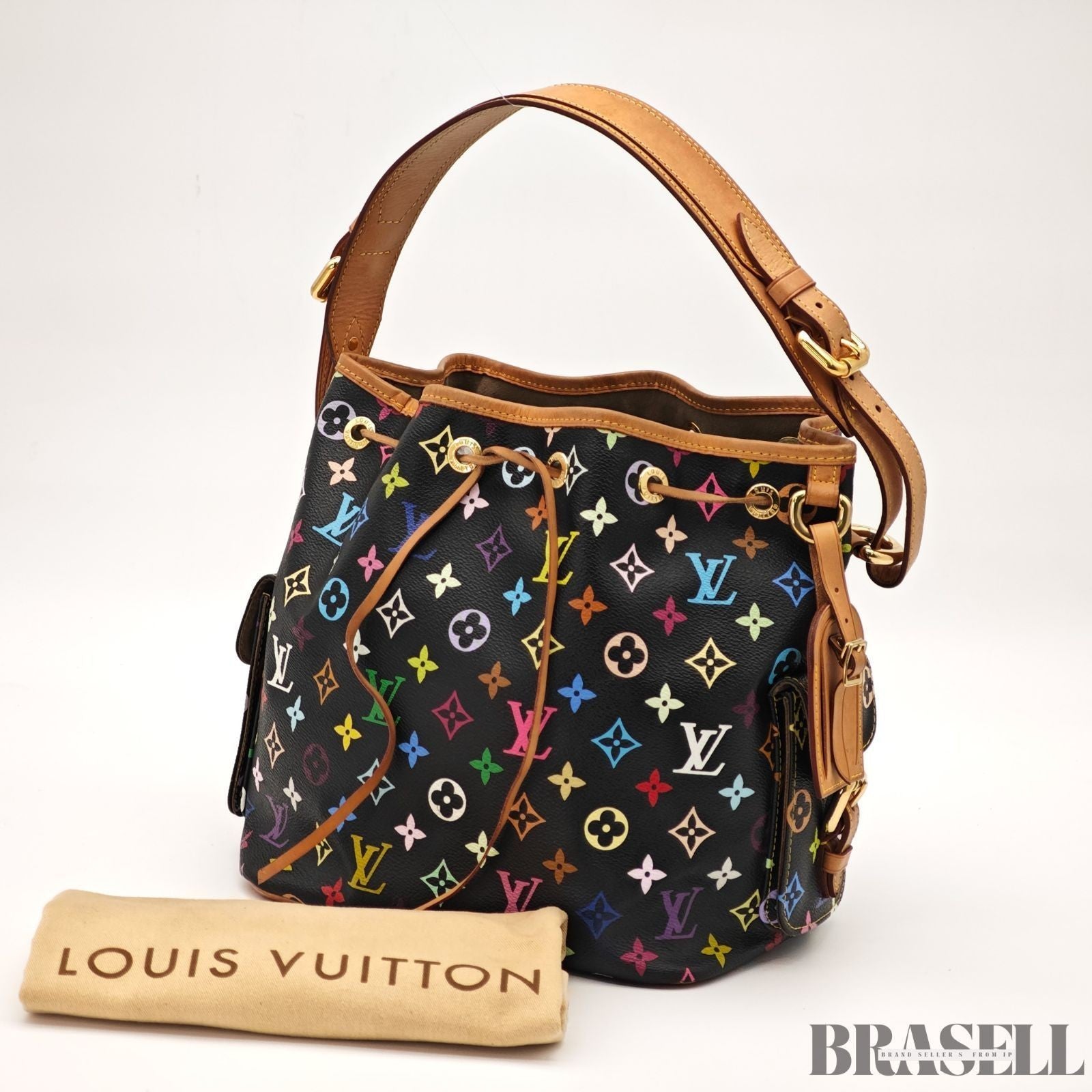 LOUIS VUITTON Monogram Multicolor Petit Noe Bag Handbag Black M42230 Auth