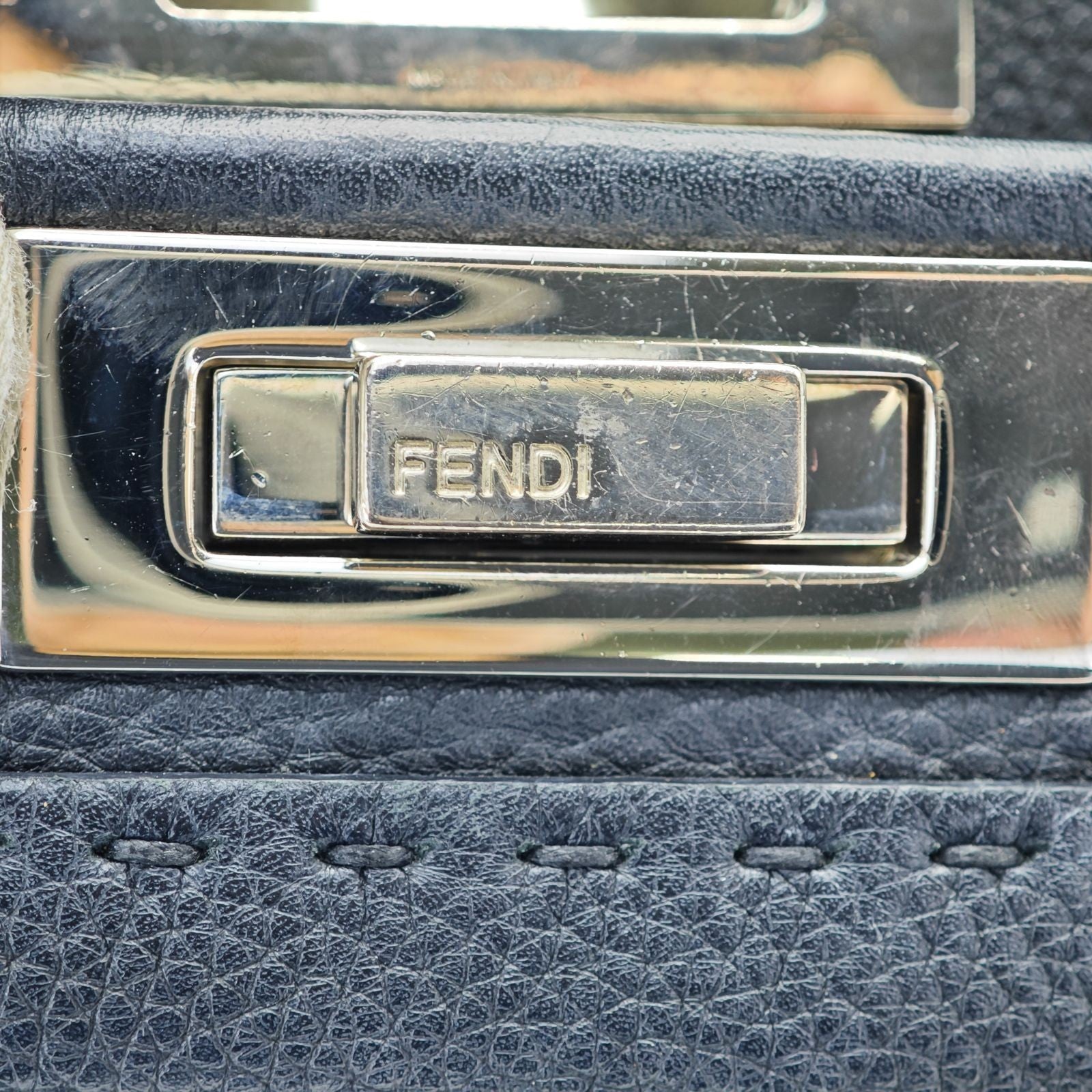 FENDI Selleria Peekaboo Handbag Tote Bag 8BN290 Leather Black