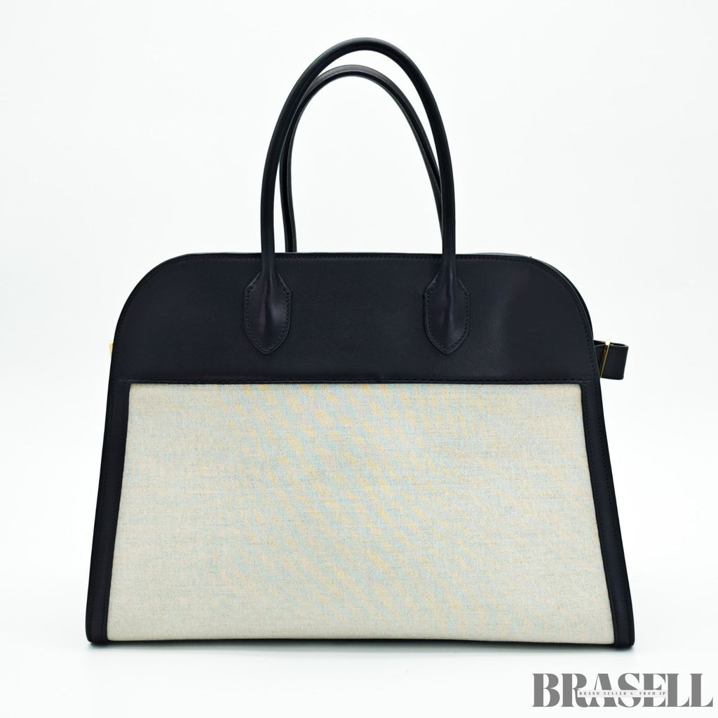 The Row Margaux 15 Handbag Tote Bag Black Beige Canvas Leather Woman