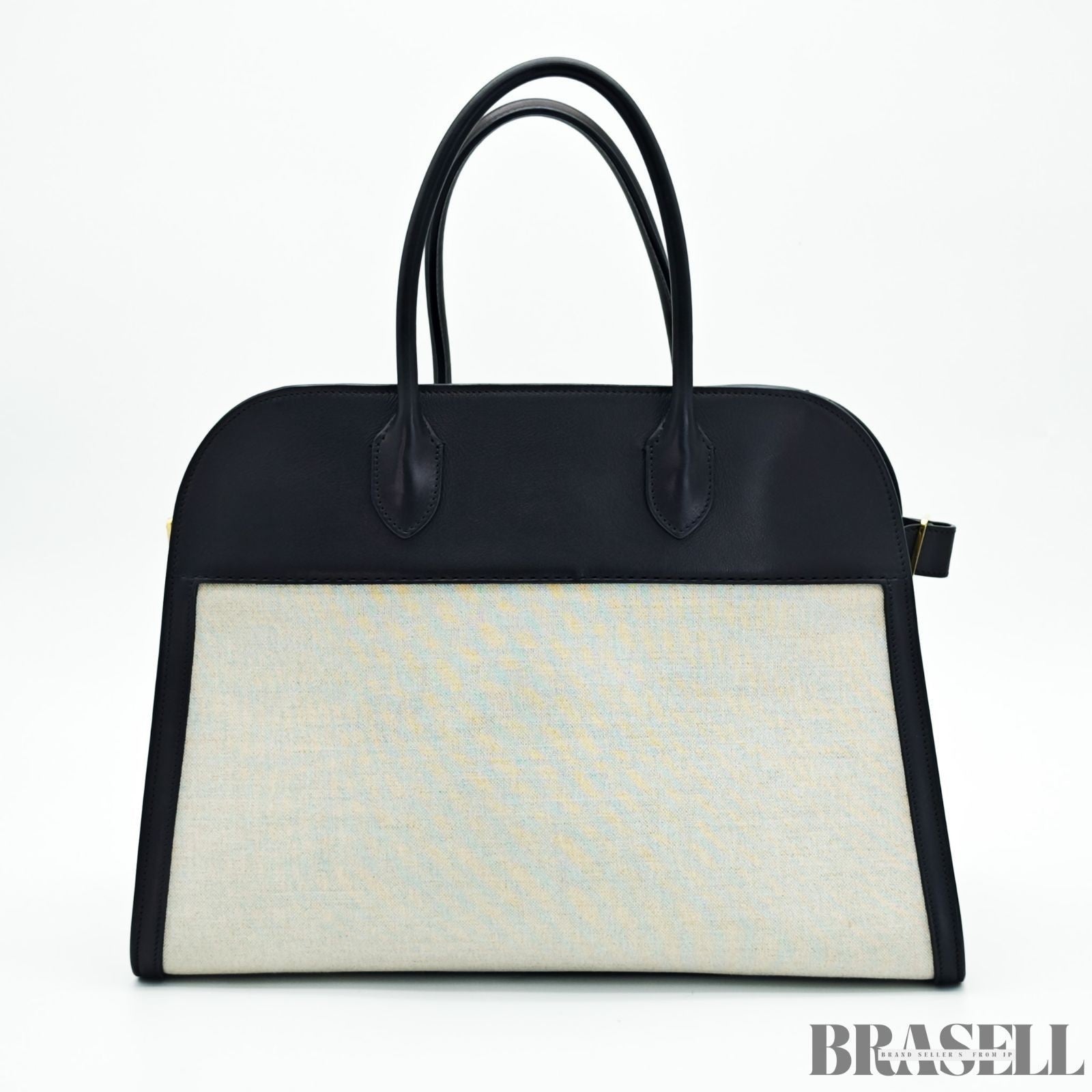 The Row Margaux 15 Handbag Tote Bag Black Beige Canvas Leather Woman