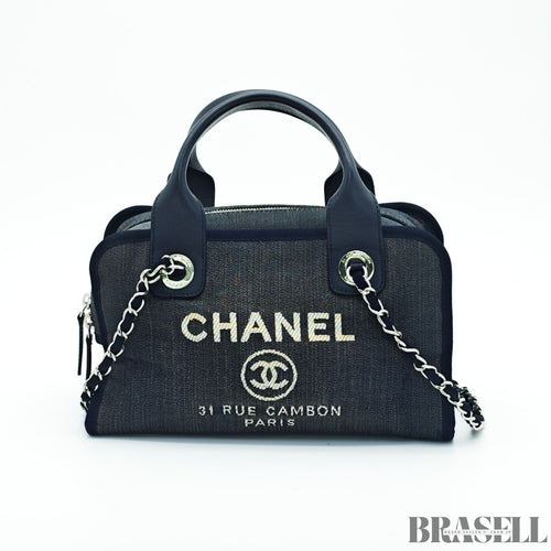 Chanel Deauville Line Bowling Bag A92749 Handbag Chain Tote Bag Denim Blue